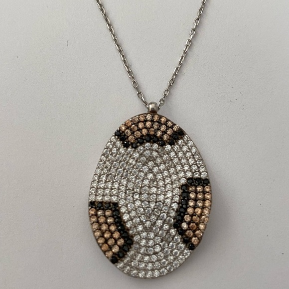 🐆 925 Silver leopard necklace champagne black clear cz